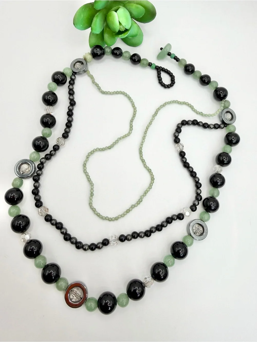 Handcrafted Black and Green Beaded Women's Necklace
